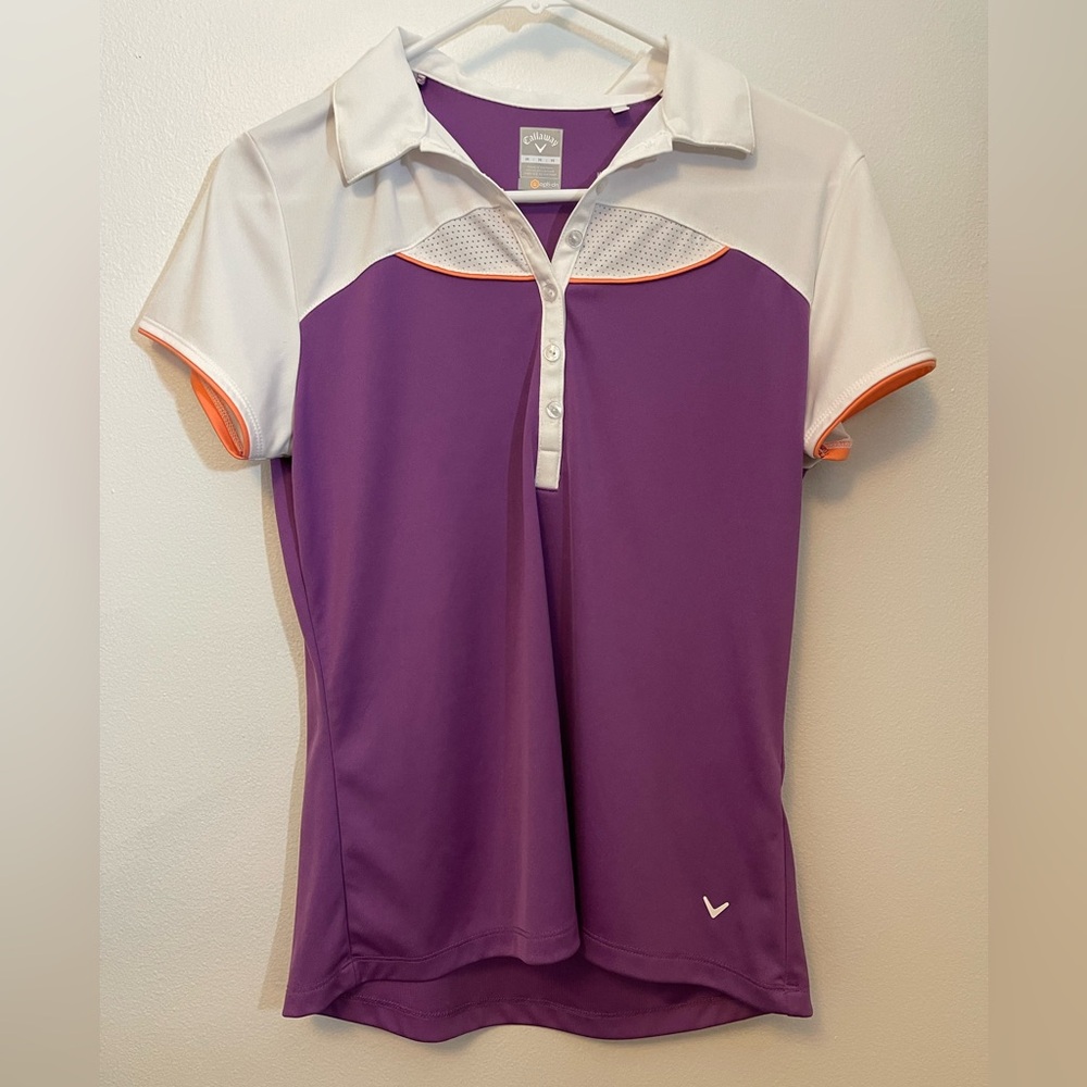 Golf-core Tennis prep Callaway Purple White Colorblock Mesh Golf Polo M